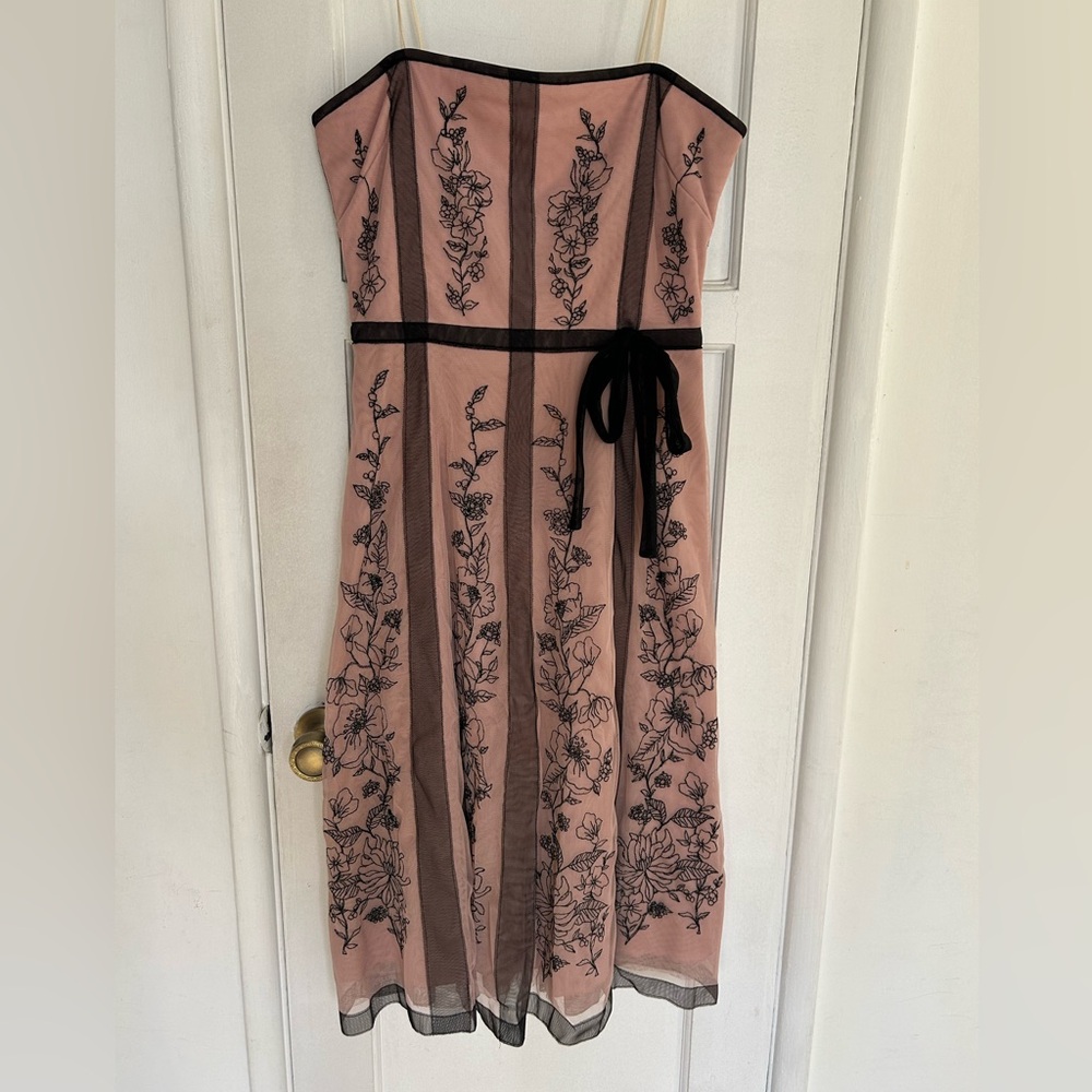 BCBG strapless party dress rose colored with mesh overlay size 10